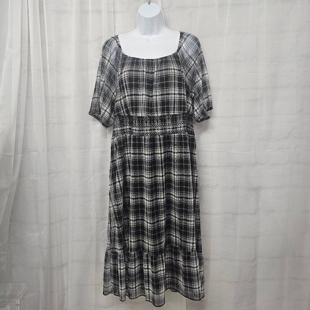 Terra & Sky Dress Plaid Black Goth Grunge Punk Midi Mesh 1X